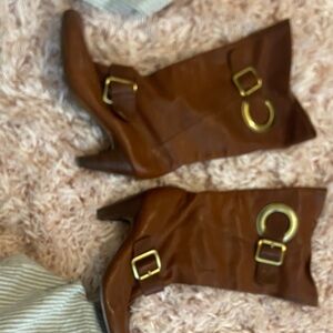 BCBGirls Brown Heeled Boots with Gold Buckles